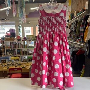 Charming Pink Polka Dot Kids Dress with White Collar